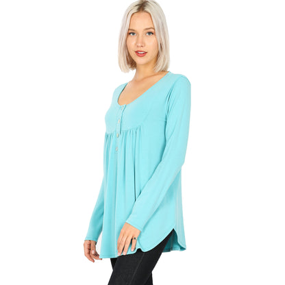 Button Front Dolphin Hem Tunic